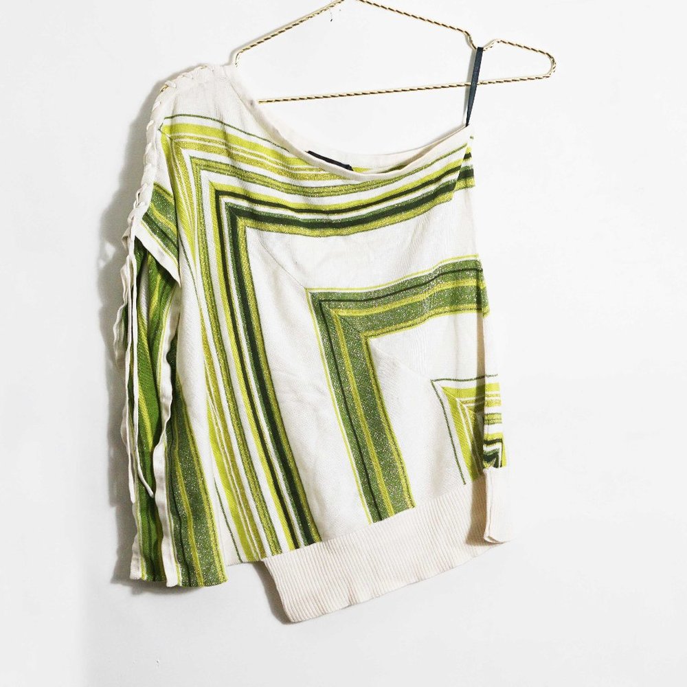 Bebe One Shoulder Striped Knit Top M